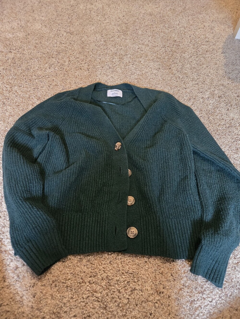 Old Navy Forest Green Ribbed Button-Front Women's Cardigan Sweater